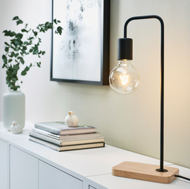 TVARHAND Table lamp, black/bamboo