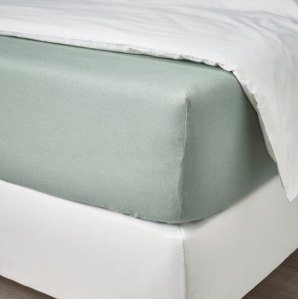 DVALA Fitted sheet, grey-green, 180x200 cm