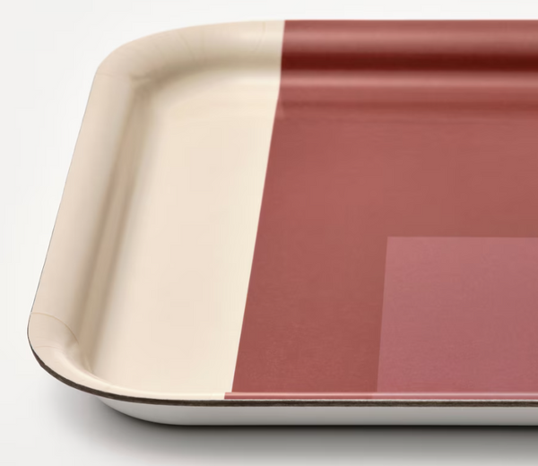 RÖDKNOT Tray, patterned grey-pink/brown-red, 20x28 cm