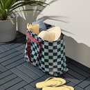 SÄCKKÄRRA Shopping bag, black-blue/light gray-turquoise check pattern, 7x17 ¾x17 ¾ "/10 gallon
