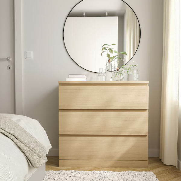 MALM Chest of 3 drawers, white stained oak veneer, 80x78 cm