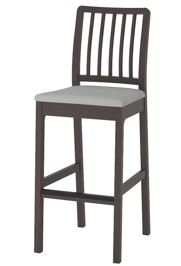 EKEDALEN Bar stool with backrest, dark brown/Orrsta light grey, 75 cm