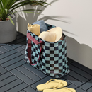 SÄCKKÄRRA Shopping bag, black-blue/light gray-turquoise check pattern, 7x17 ¾x17 ¾ "/10 gallon