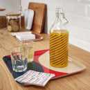 KORKEN Bottle with stopper, clear glass striped/grey-pink, 1 l