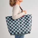 SÄCKKÄRRA Shopping bag, black-blue/light gray-turquoise check pattern, 7x17 ¾x17 ¾ "/10 gallon