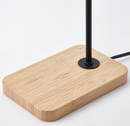 TVÄRHAND Table lamp, black/bamboo/LUNNOM LED bulb E27 150 lumen, 95 mm