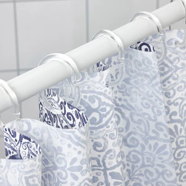 ÄNGSKLOCKA Shower curtain, white/blue, 180x200 cm