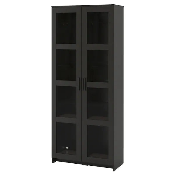 BRIMNES Glass-door cabinet, black, 80x190 cm