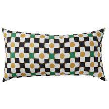 SANDMOTT Cushion, white black/yellow, 30x58 cm