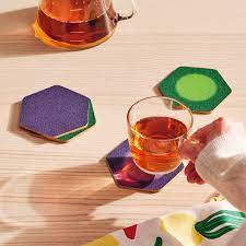 TABBERAS Coaster, cork/green/lilac,