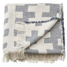 SLANSPINNMAL throw, off white-dark blue, 130x170 cm