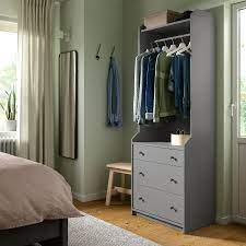 HAUGA Open wardrobe with 3 drawers, grey, 70x199 cm