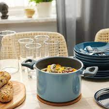 HEMLAGAD 6-piece cookware set, grey/grey-blue