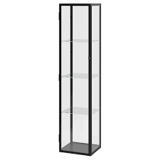 BLÅLIDEN Glass-door cabinet, black, 35x32x151 cm