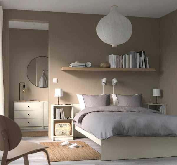 GURSKEN Bed frame with headboard, light beige, 140x200 cm