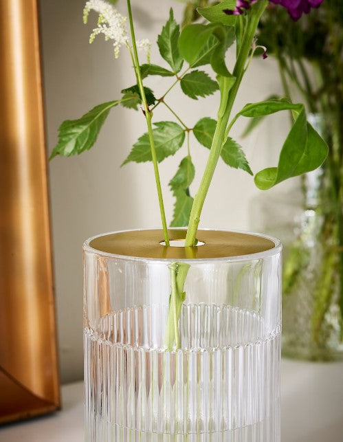 GRADVIS Vase with metal insert, clear glass/gold-colour, 21 cm