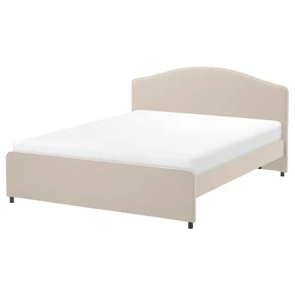 HAUGA Upholstered bed frame, Lofallet beige, 140x200 cm >