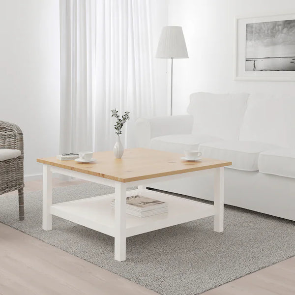 HEMNES Coffee table, white stain/light brown, 90x90 cm