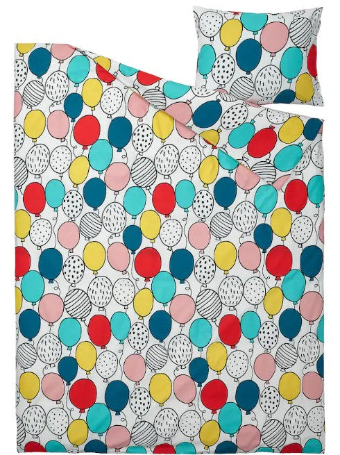 BUSENKEL Duvet cover and pillowcase, balloon pattern/multicolour, 150x200/50x60 cm