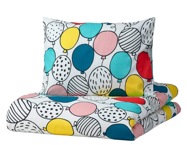 BUSENKEL Duvet cover and pillowcase, balloon pattern/multicolour, 150x200/50x60 cm