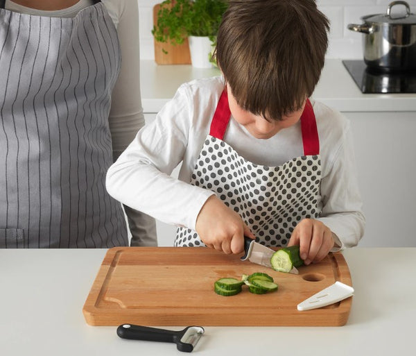 SMÅBIT Knife and peeler, black/white