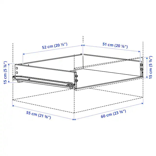 KONSTRUERA Drawer without front, white, 15x60 cm