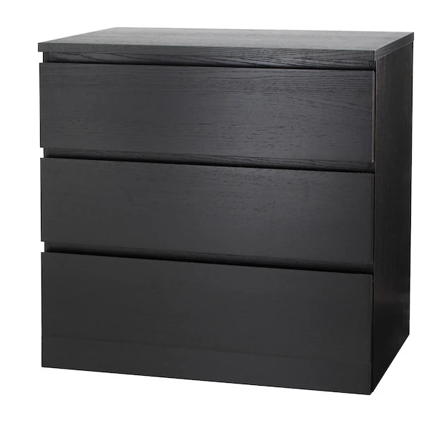 MALM Chest of 3 drawers, black-brown, 80x78 cm