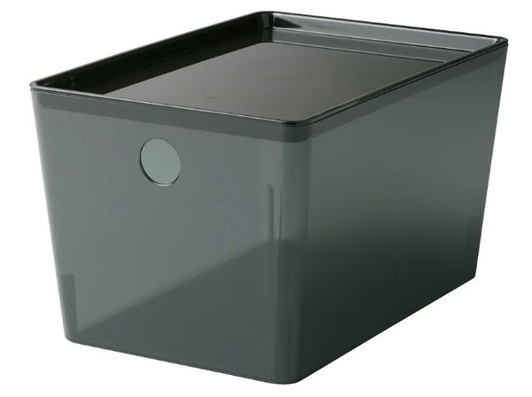 KUGGIS Box with lid, transparent black, 18x26x15 cm