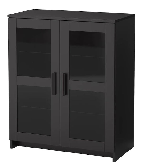 BRIMNES Cabinet with doors, glass/black, 78x95 cm