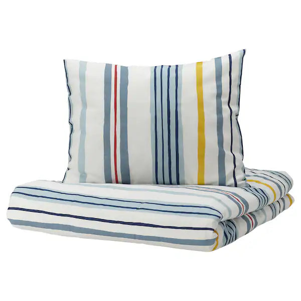 NATTSLÄNDA Duvet cover and pillowcase, stripe pattern/multicolour, 150x200/50x60 cm