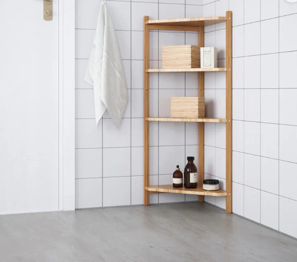 RÅGRUND Corner shelf unit, bamboo, 34x99 cm