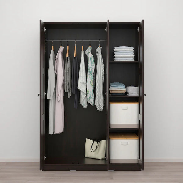 RAKKESTAD Wardrobe with 3 doors, black-brown, 117x176 cm