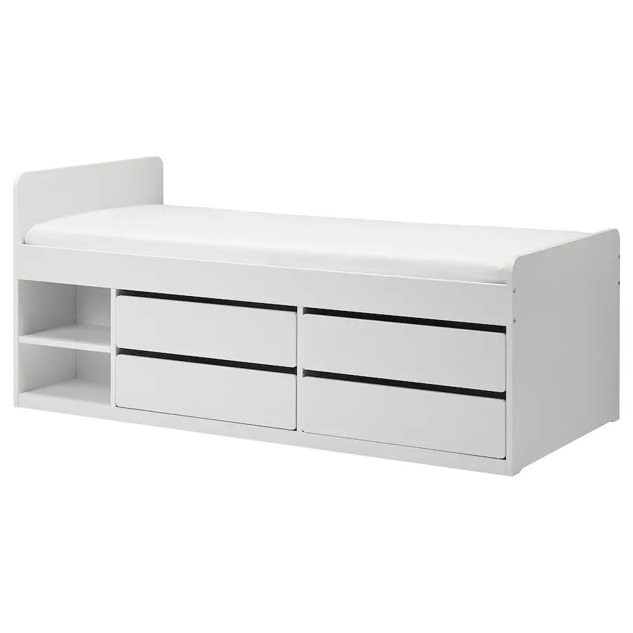 SLÄKT Bed frame with storage, white, 90x200 cm