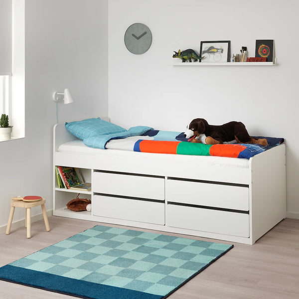 SLÄKT Bed frame with storage, white, 90x200 cm