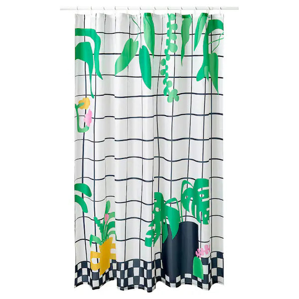 SNÖJONKVILL Shower curtain, white/green, 180x200 cm