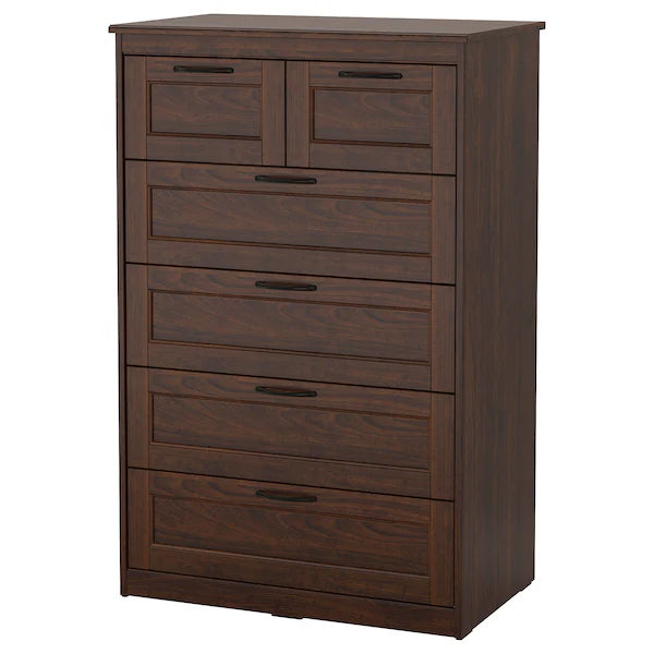 SONGESAND Chest of 6 drawers, brown, 82x126 cm