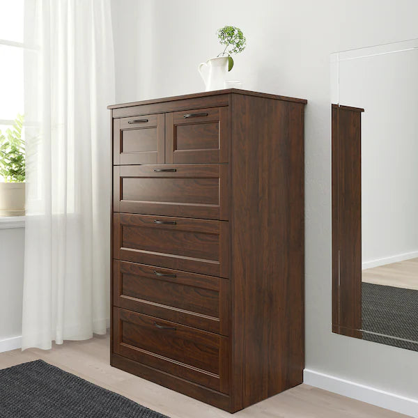 SONGESAND Chest of 6 drawers, brown, 82x126 cm