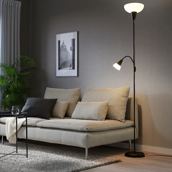 TÅGARP Floor uplighter/reading lamp, black/white