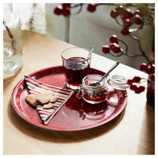 VINTERFINT Tray, floral pattern red, 32 cm