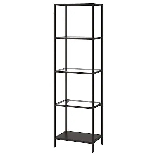 VITTSJÖ Shelving unit, black-brown/glass, 51x175 cm