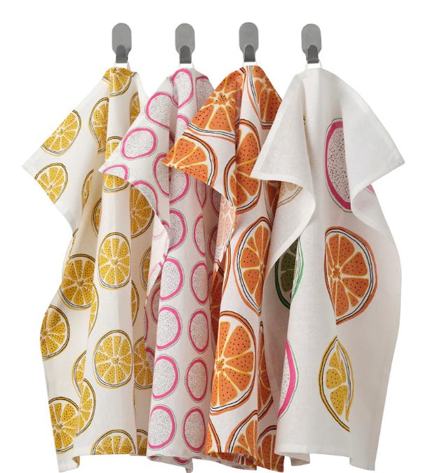 TORVFLY Tea towel, patterned/orange, 45x60 cm