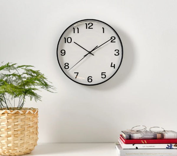 PLUTTIS Wall clock, low-voltage/black, 28 cm