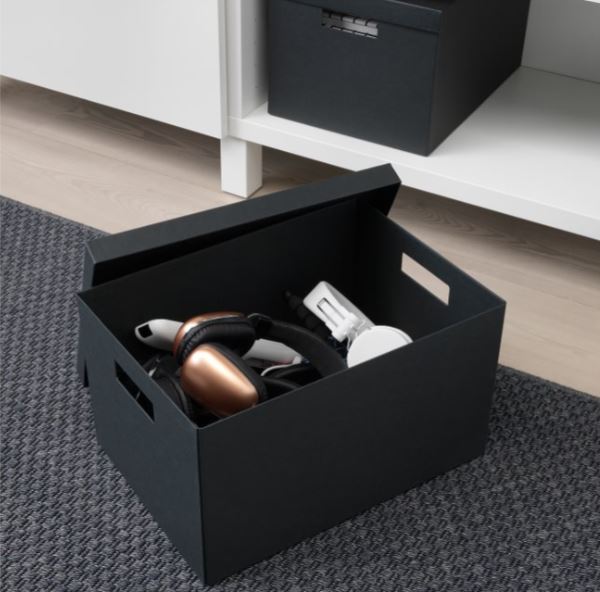 TJENA Storage box  with lid black 35x25x20 cm