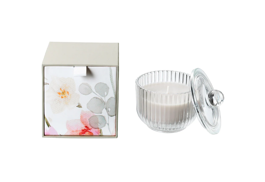 BLOMDOFT Scented candle in glass, Gladiolus/grey.