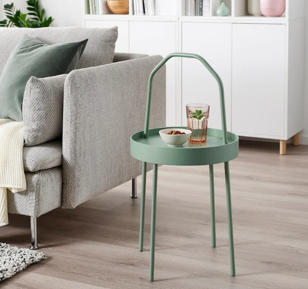 BURVIK Side table, light grey-green, 38 cm