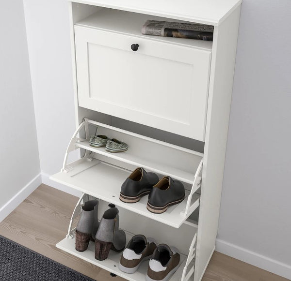 BRUSALI Shoe cabinet with 3 compartments, white, 61x30x130 cm