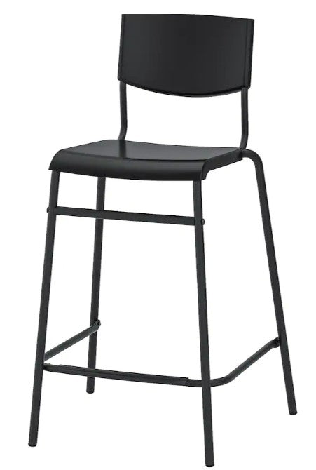 STIG Bar stool with backrest, black/black, 63 cm