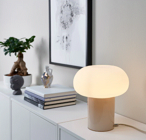 DEJSA Table lamp, beige/opal white glass, 28 cm