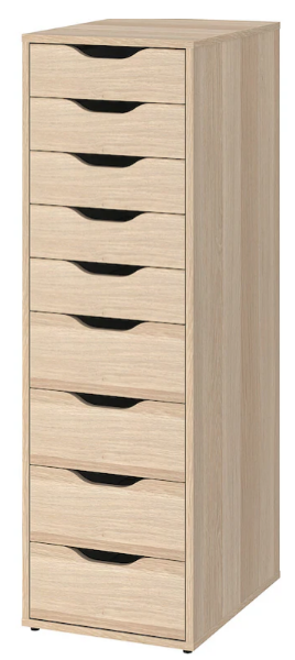 ALEX Drawer unit with 9 drawers, white stained/oak effect, 36x116 cm >