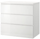 MALM chest of 3 drawers, 80x78 cm, high-gloss white >